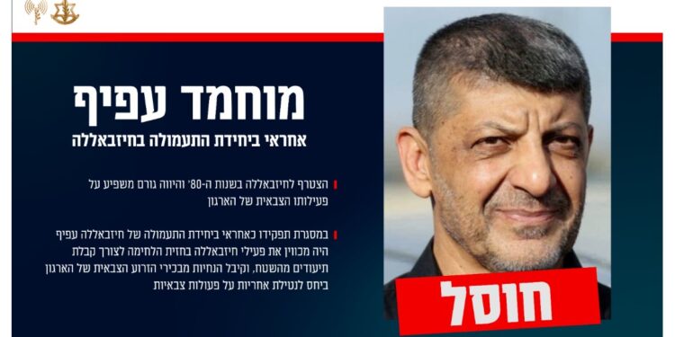 חוסל דובר ואחראי מערך ההסברה של חיזבאללה – מוחמד עפיף