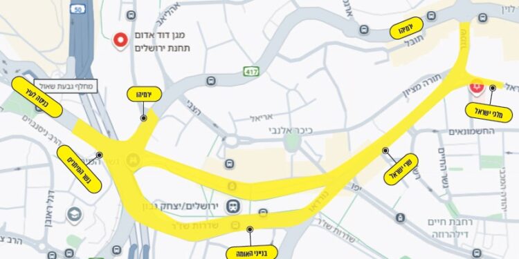 זו מפת ההתכנסות של עצרת הרבבות בכניסה לירושלים