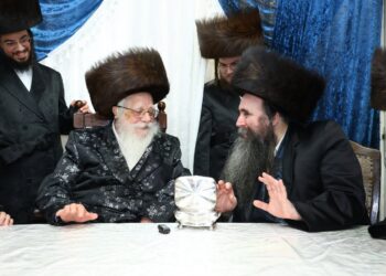 הרב הצעיר מקרית צאנז נתניה בביקור בסוכתו של כ”ק האדמור משאץ ויז’ניץ