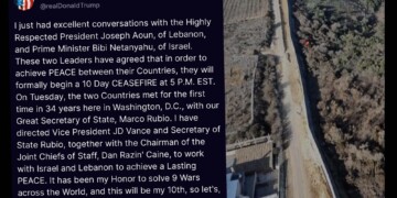 טראמפ הודיע על הפסקת אש בין ישראל ללבנון