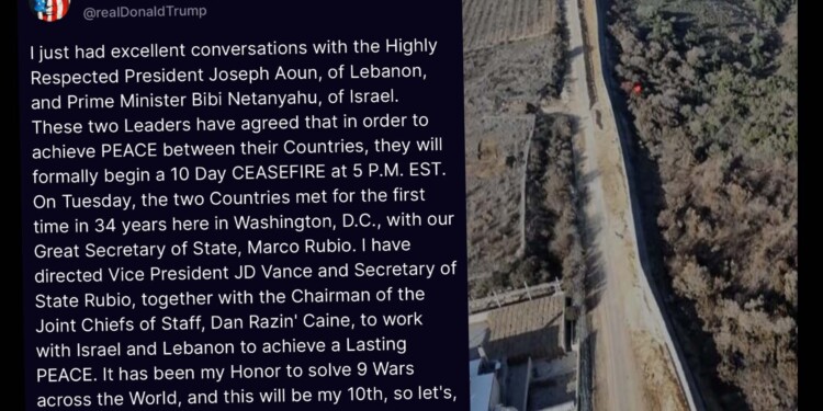 טראמפ הודיע על הפסקת אש בין ישראל ללבנון
