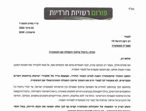 פורום הרשויות החרדיות הודיע על הפסקת שת”פ עם המשטרה